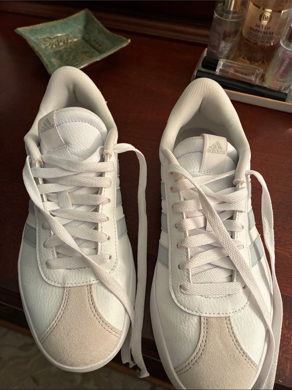 adidas White Sneakers with Light Beige Suede Toe